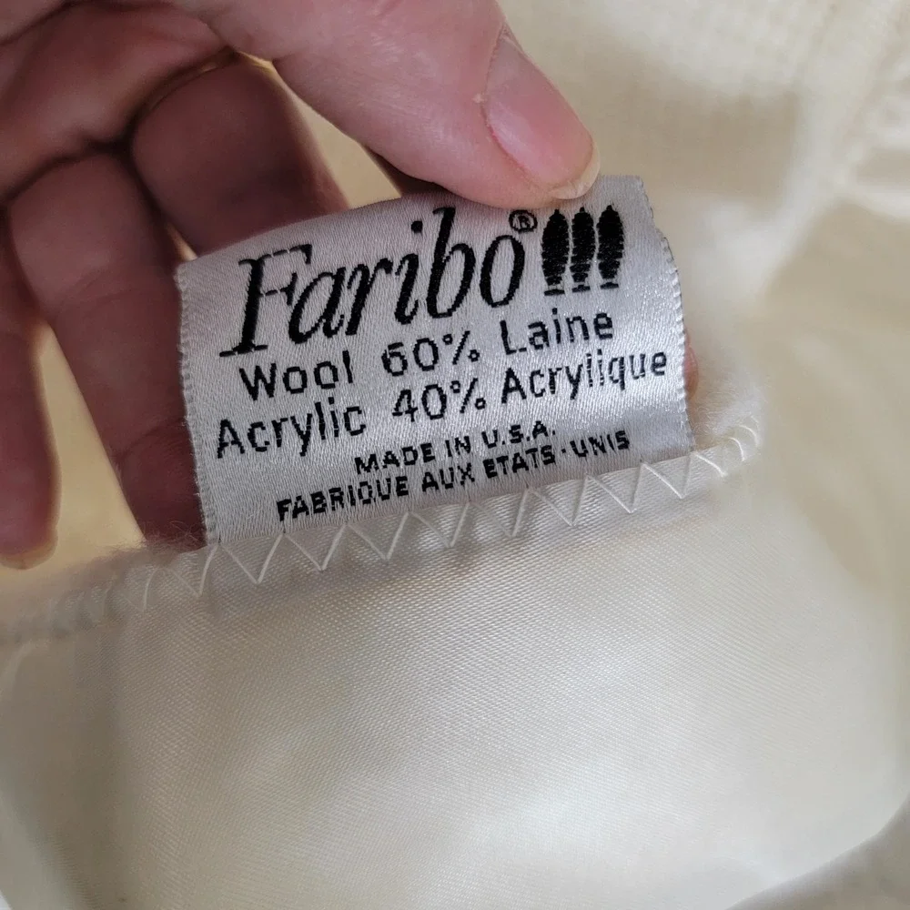Faribo VTG Wool Blend Waffle Weave Blanket Satin Trim Cream Made in USA 83